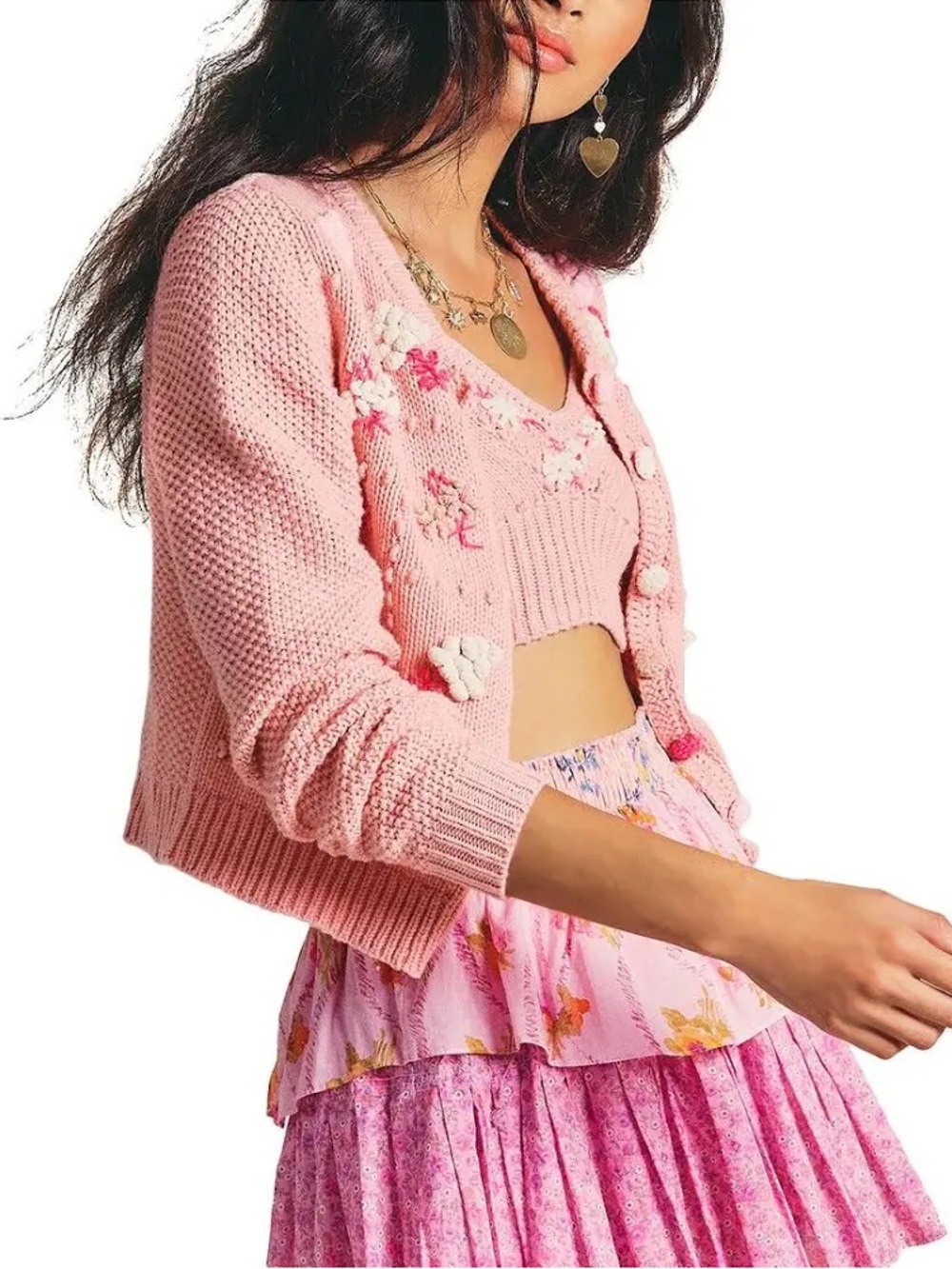 LoveShackFancy Pink Knit Cardigan